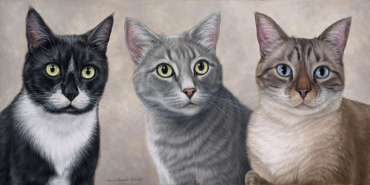 Sylvester, TuTu, and Cooper, Cats, 18x36 Oil on Canvas